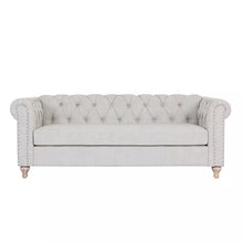 將圖片載入圖庫檢視器 3 Seater KD White Fabric Chesterfield Sofa for Living Room
